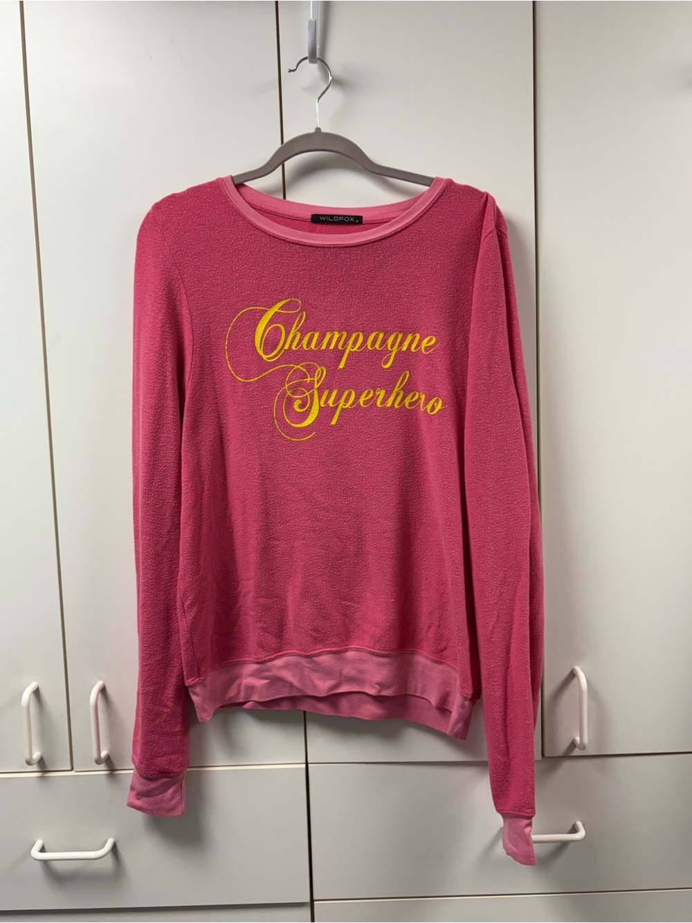 Wildfox Pink "Champagne Superhero" Graphic Long-Sleeve Sweatshirt